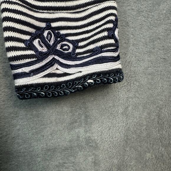 Tory Burch Sweater Womens Medium Navy Striped Embroidered Nautical Coastal Tunic - Picture 12 of 16
